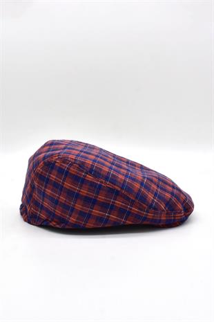 Erkek Ekose Çizgili London Kasket Flat Cap Şapka