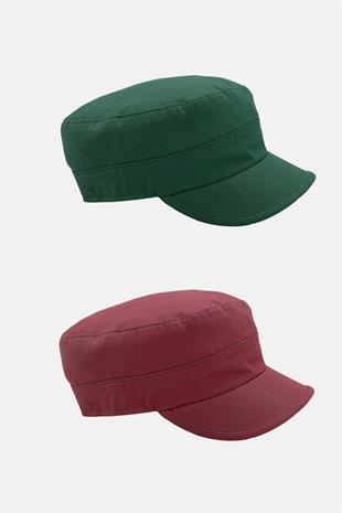 Mens Fidel Castro Hat 2x Pack Cap Rozet Detailed Flat Cap - Green/Burgundy
