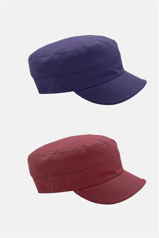 Mens Fidel Castro Hat 2x Pack Cap Rozet Detailed Flat Cap - Burgundy/Navy