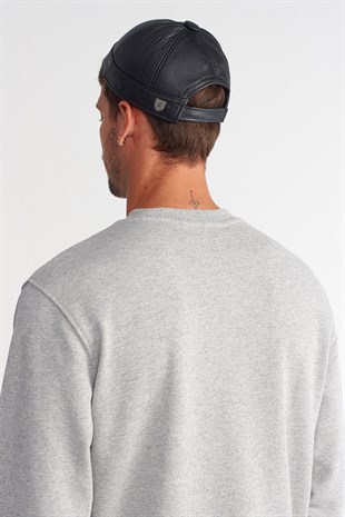 Erkek Gerçek Deri Docker Şapka Siyah Skullcap