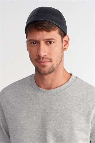 Erkek Gerçek Deri Docker Şapka Siyah Skullcap