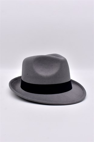 Erkek Gri Keçe Trilby Fötr Şapka