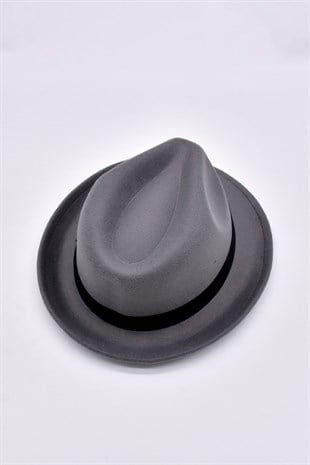 Erkek Gri Keçe Trilby Fötr Şapka
