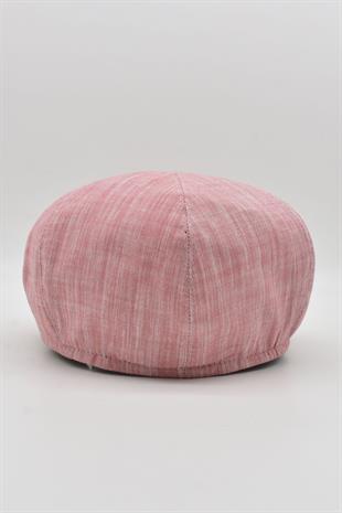 Erkek İngiliz Groovy Şapka Premium Keten Pembe Kasket