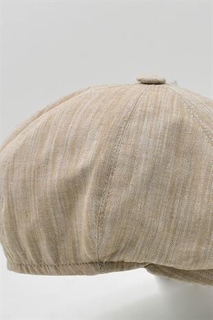 Erkek İngiliz Groovy Şapka Premium Keten Bej Kasket