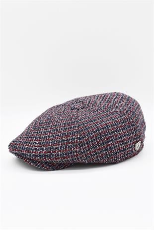 Mens English Premium Newsboy Driver Flat Cap Burgundy Patterned Hat