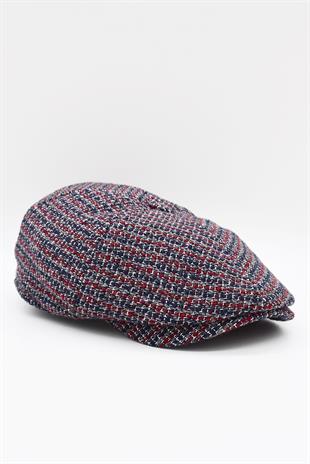 Mens English Premium Newsboy Driver Flat Cap Burgundy Patterned Hat