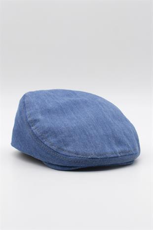 Erkek Jean Flat Cap Kasket - Açık Mavi Kot Şapka | Standart Fit/Esnek