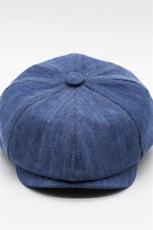 Erkek Denim İngiliz Newsboy Kasket - İndigo Mavi Kot Şapka | Standart Fit/Esnek