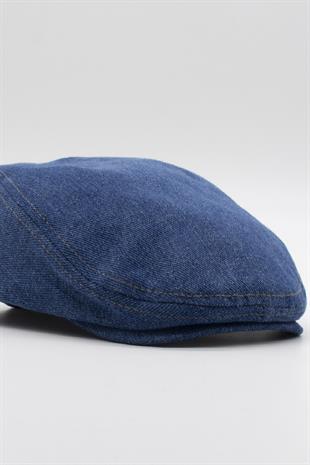 Erkek Jean Flat Cap Kasket - Koyu Mavi Kot Şapka | Standart Fit/Esnek