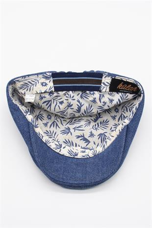 Erkek Jean Flat Cap Kasket - Koyu Mavi Kot Şapka | Standart Fit/Esnek