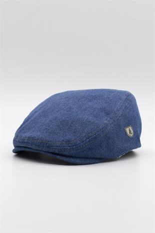 Erkek Jean Flat Cap Kasket - Koyu Mavi Kot Şapka | Standart Fit/Esnek
