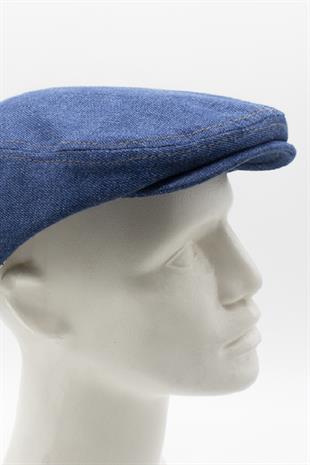 Erkek Jean Flat Cap Kasket - Koyu Mavi Kot Şapka | Standart Fit/Esnek
