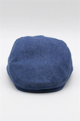 Erkek Jean Flat Cap Kasket - Koyu Mavi Kot Şapka | Standart Fit/Esnek