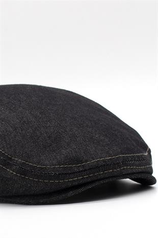 Erkek Jean Flat Cap Kasket - Siyah Kot Şapka | Standart Fit/Esnek