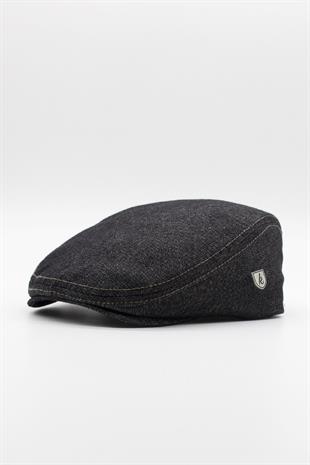 Erkek Jean Flat Cap Kasket - Siyah Kot Şapka | Standart Fit/Esnek