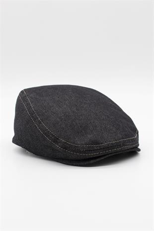 Erkek Jean Flat Cap Kasket - Siyah Kot Şapka | Standart Fit/Esnek