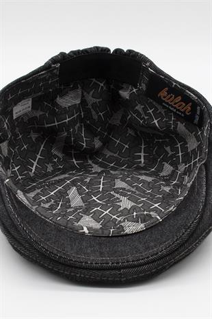 Erkek Jean Flat Cap Kasket - Siyah Kot Şapka | Standart Fit/Esnek