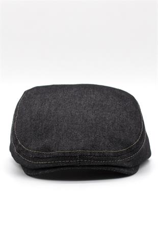 Erkek Jean Flat Cap Kasket - Siyah Kot Şapka | Standart Fit/Esnek