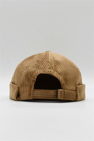 Mens Brown Cord Docker Beanie Folded Cap Hat