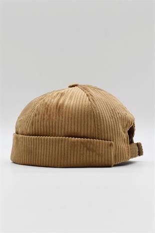 Mens Brown Cord Docker Beanie Folded Cap Hat