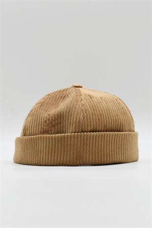 Mens Brown Cord Docker Beanie Folded Cap Hat