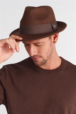 Erkek Kahve Keçe Trilby Fötr Şapka