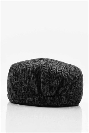 Erkek Kasket Balıksırtı Flat Cap Termal Yün Şapka Antrasit