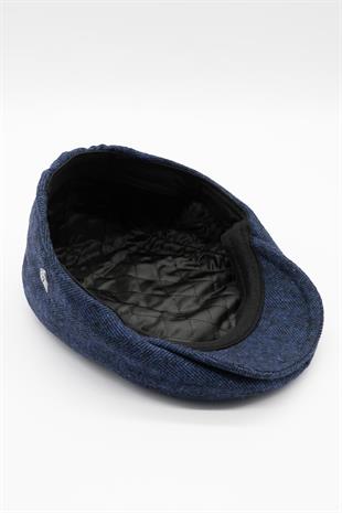 Mens Flat Cap Herringbone Flat Cap Thermal Winter Hat-Navy