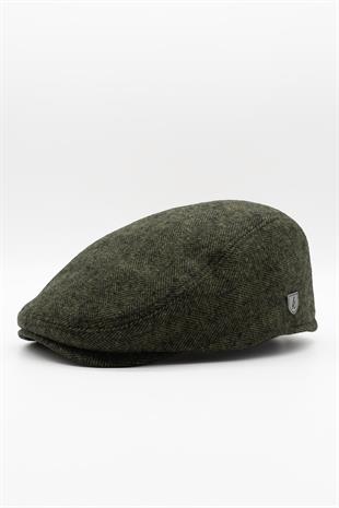 Mens Flat Cap Herringbone Flat Cap Thermal Winter Hat-Khaki
