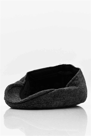 Erkek Kasket Balıksırtı Flat Cap Termal Yün Şapka Antrasit