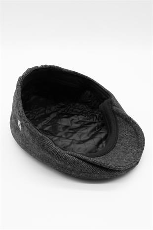Erkek Kasket Balıksırtı Flat Cap Termal Yün Şapka Gri