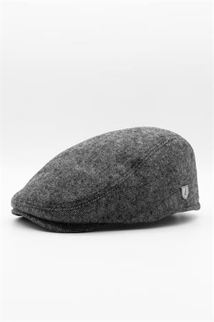 Erkek Kasket Balıksırtı Flat Cap Termal Yün Şapka Gri