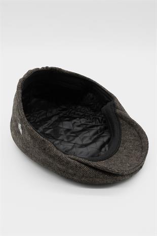 Erkek Kasket Balıksırtı Flat Cap Termal Yün Şapka-Camel