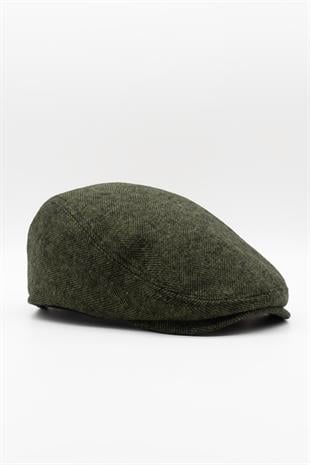 Mens Flat Cap Herringbone Flat Cap Thermal Winter Hat-Khaki