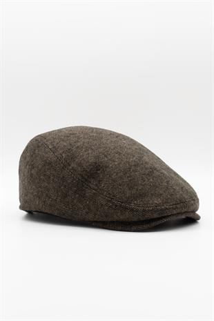 Erkek Kasket Balıksırtı Flat Cap Termal Yün Şapka-Camel
