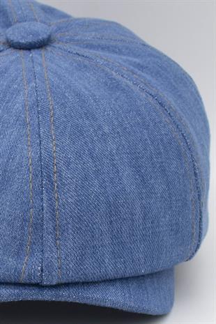 Mens Flat Cap English Jean Newsboy Hat - Blue