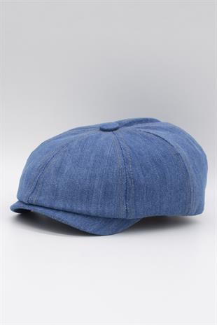 Mens Flat Cap English Jean Newsboy Hat - Blue