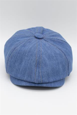 Mens Flat Cap English Jean Newsboy Hat - Blue