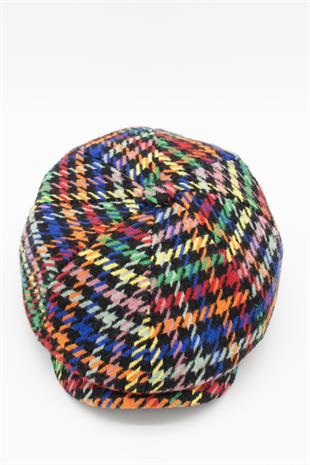 Mens Houndstooth Patterned Winter 8 Piece Multicolor Flat Cap Hat