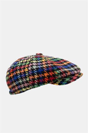 Mens Houndstooth Patterned Winter 8 Piece Multicolor Flat Cap Hat