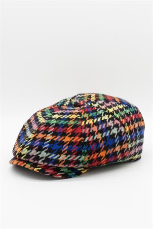 Mens Houndstooth Patterned Winter 8 Piece Multicolor Flat Cap Hat