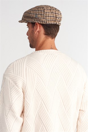 Mens Houndstooth Patterned Winter 8 Piece Flat Cap Hat