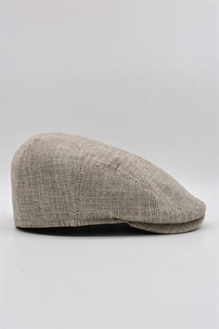 Erkek Keten Premium Bej Şapka Yazlık Flat Cap Kasket