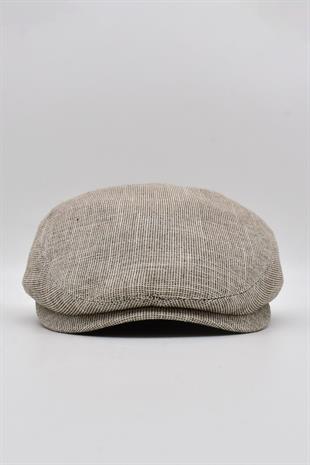 Erkek Keten Premium Bej Şapka Yazlık Flat Cap Kasket