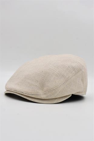 Erkek Keten Premium Krem Şapka Yazlık Flat Cap Kasket