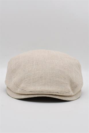 Erkek Keten Premium Krem Şapka Yazlık Flat Cap Kasket
