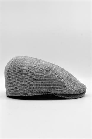 Erkek Keten Premium Siyah Şapka Yazlık Flat Cap Kasket