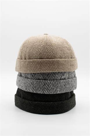 Erkek Kısa Yünlü Docker Şapka Balıksırtı Katlamalı Bere