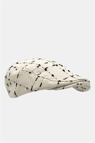 Erkek Kışlık Flat Cap Desenli Yünlü Kasket Şapka